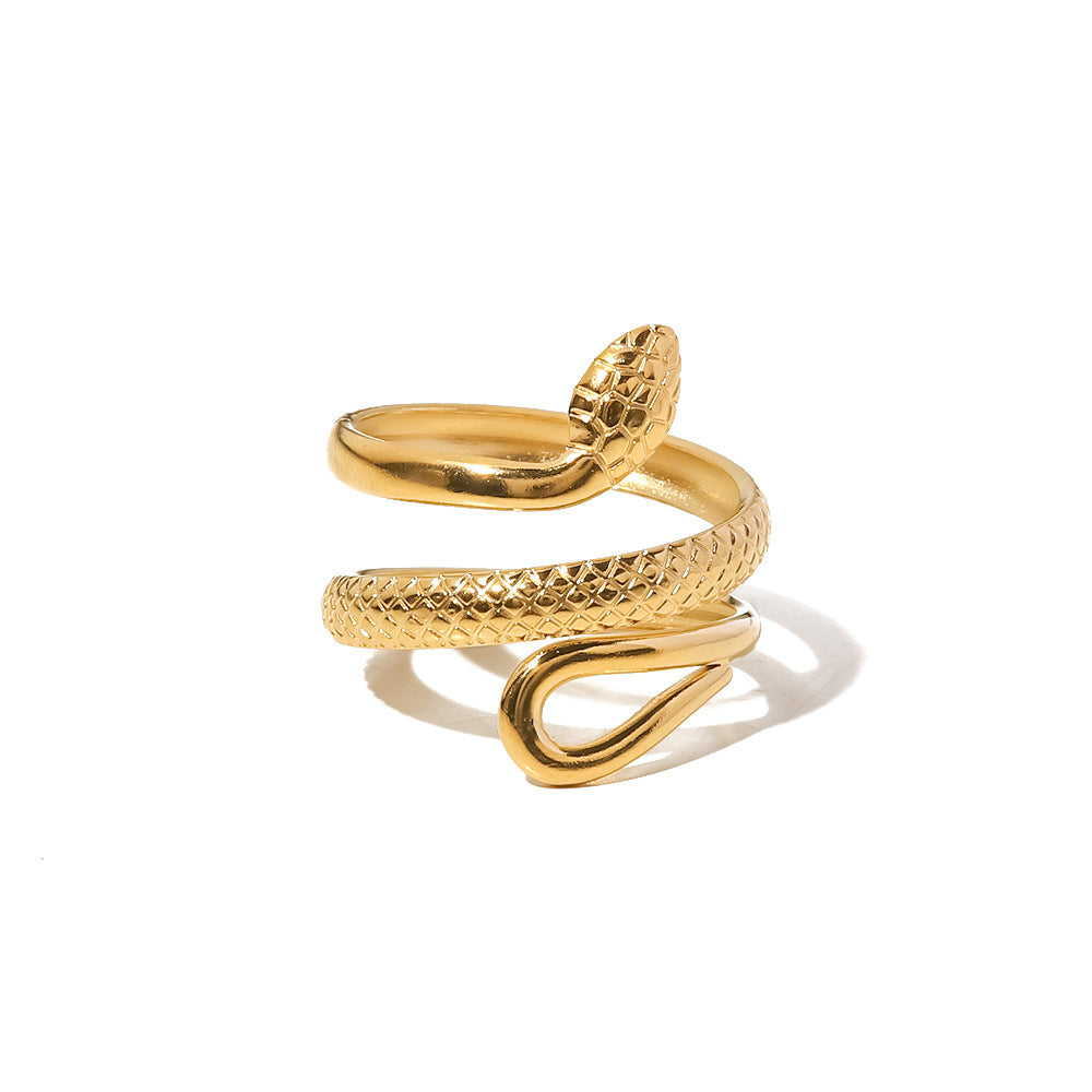 Bague rétro serpent en Acier Inoxydable Style luxe discret doré