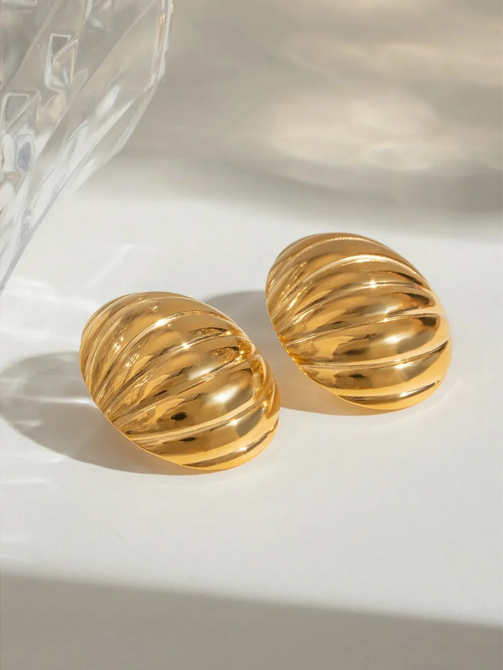 Boucles d’oreilles nervurées en Acier Inoxydable Plaqué Or 18K