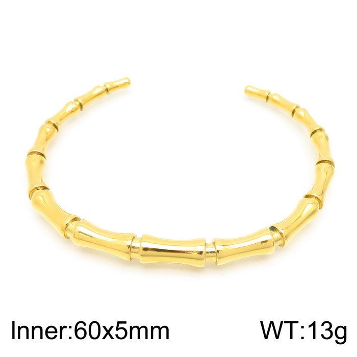 Bracelet design Bambou en Acier Inoxydable  Plaqué or 18K ou argenté