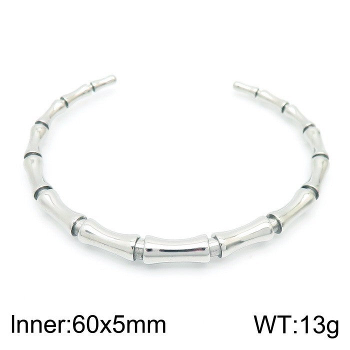 Bracelet design Bambou en Acier Inoxydable  Plaqué or 18K ou argenté