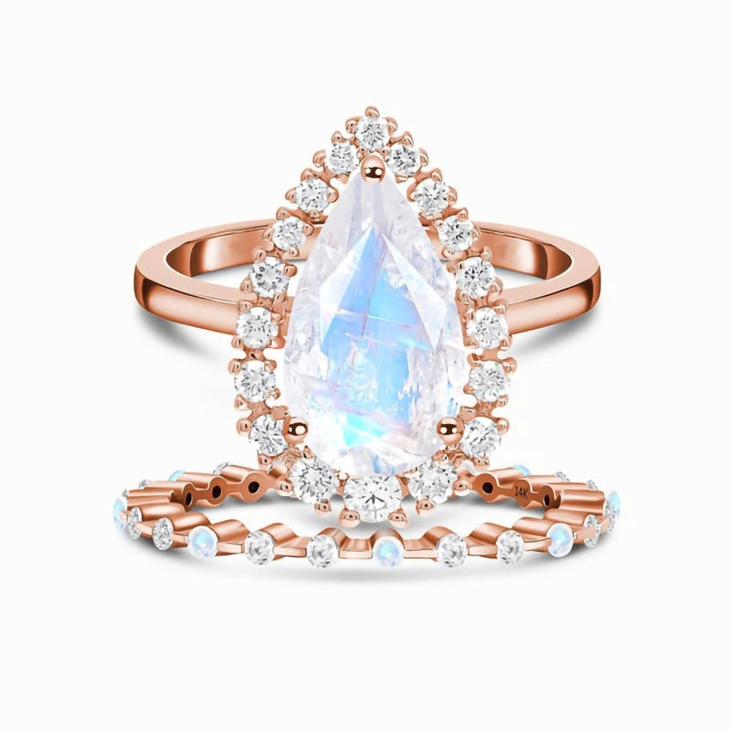 Bague en Argent 925 sertie de Zircon et Pierre de Lune