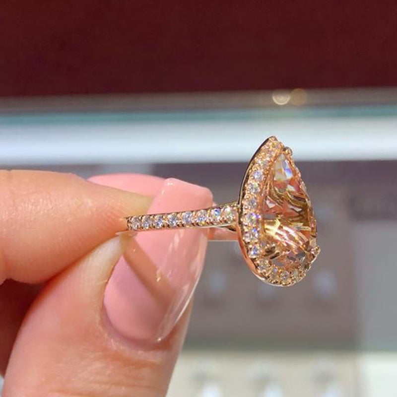 Bague élégante en Zircon Cubique Cristal champagne & finition Or rose