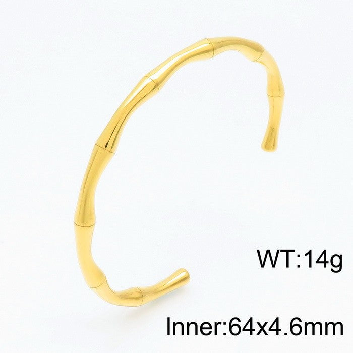 Bracelet design Bambou en Acier Inoxydable  Plaqué or 18K ou argenté
