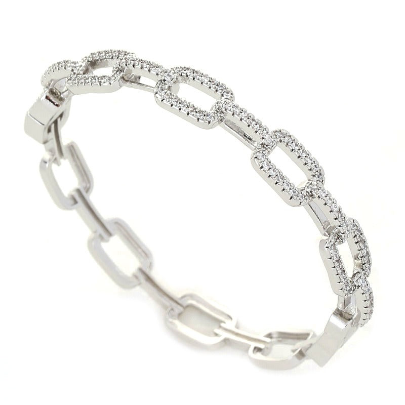Bracelet chaîne en Cuivre plaqué Platine – Orné de Zircon