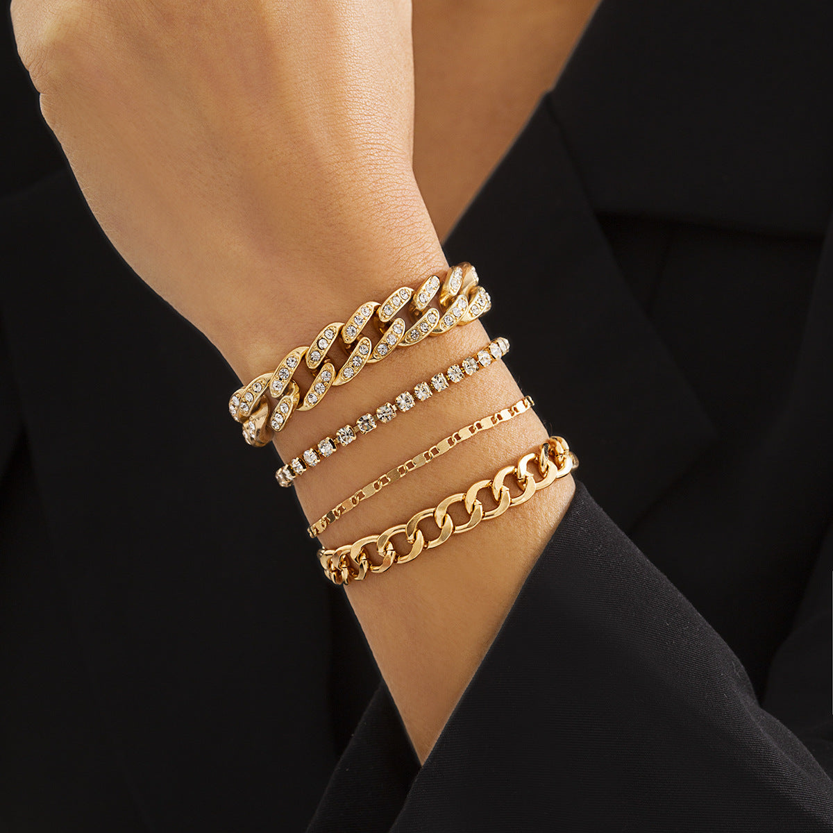 Bracelet chaîne serpent rétro – Style audacieux avec strass