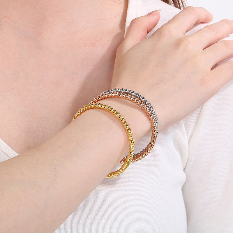 Bracelet design Bambou en Acier Inoxydable  Plaqué or 18K ou argenté