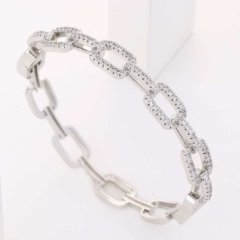 Bracelet chaîne en Cuivre plaqué Platine – Orné de Zircon