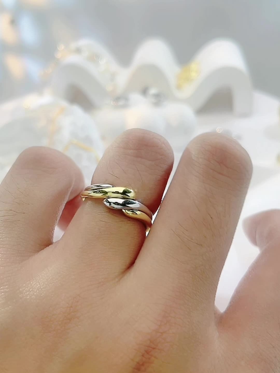 Bague ouverte en Argent S925 Design ondulé effet vague