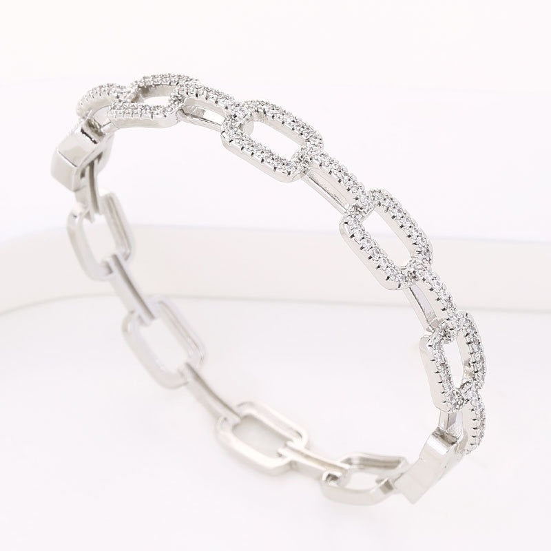 Bracelet chaîne en Cuivre plaqué Platine – Orné de Zircon
