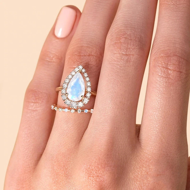 Bague en Argent 925 sertie de Zircon et Pierre de Lune