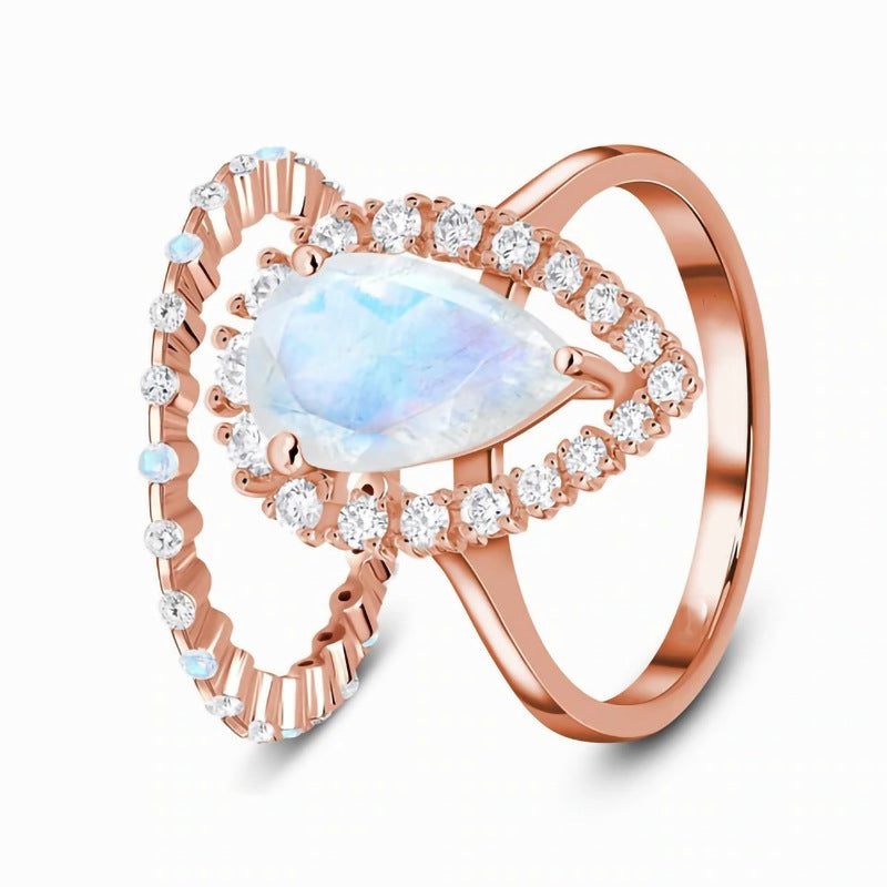 Bague en Argent 925 sertie de Zircon et Pierre de Lune